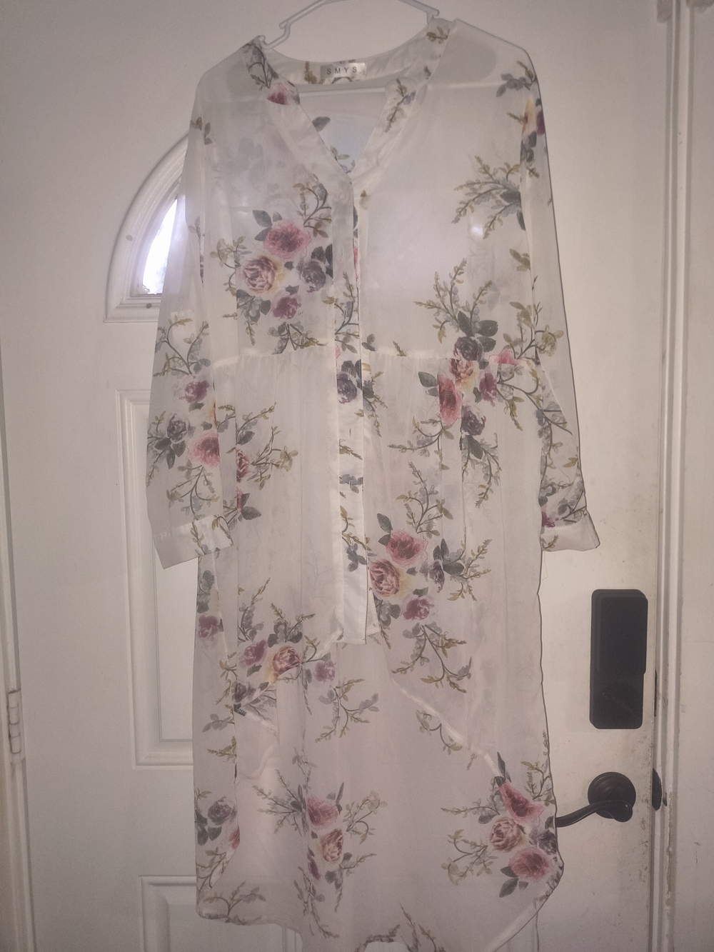 Sheer White Floral Button-Front Hi/Low shirt Dress